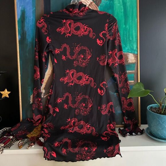 SHEIN Black and Red Dragon Print Midi Dress XS - Picture 15 of 15